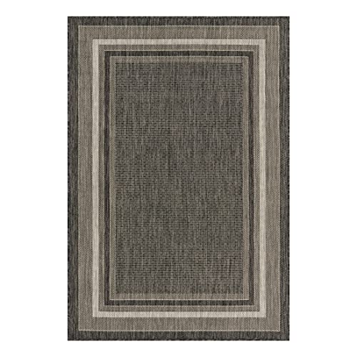 Unique Loom Outdoor Border Collection Casual Solid Border Transitional Indoor and Outdoor Flatweave Black Area Rug (4' 0 x 6' 0)