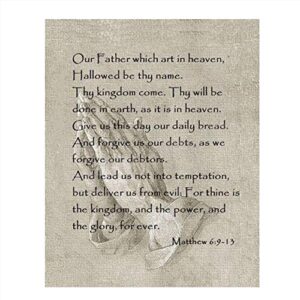 "The Lords Prayer w/Folded Hands"- Scripture Wall Art Print-8 x 10"- Ready to Frame. Home Décor-Kitchen-Dining Décor- Christian Gifts. Universal Biblical Prayer-Matthew 6: 9-13 With Linen Texture Look