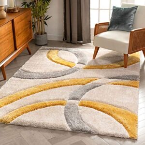 well woven olly yellow geometric stripes thick soft plush 3d textured shag area rug 8×10 (7’10” x 9’10”)