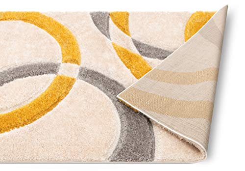 Well Woven Olly Yellow Geometric Stripes Thick Soft Plush 3D Textured Shag Area Rug 8x10 (7'10" x 9'10")