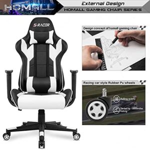 Homall Gaming Chair, Office Chair High Back Computer Chair Leather Desk Chair Racing Executive Ergonomic Adjustable Swivel Task Chair with Headrest and Lumbar Support (White)