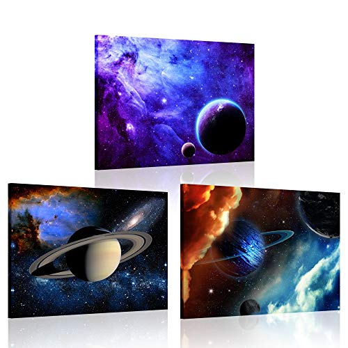 iKNOW FOTO 3 Piece Canvas Prints Galaxy Stars Abstract Space Wall Art Elements of This Image Furnished by NASA Modern Home Decor Stretched and Framed Ready to Hang for Kids Room Decor 12x16inchx3pcs