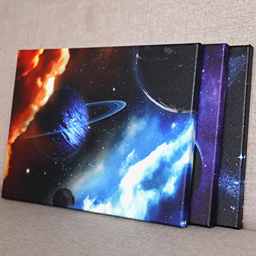 iKNOW FOTO 3 Piece Canvas Prints Galaxy Stars Abstract Space Wall Art Elements of This Image Furnished by NASA Modern Home Decor Stretched and Framed Ready to Hang for Kids Room Decor 12x16inchx3pcs