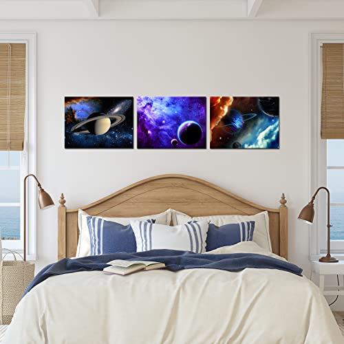 iKNOW FOTO 3 Piece Canvas Prints Galaxy Stars Abstract Space Wall Art Elements of This Image Furnished by NASA Modern Home Decor Stretched and Framed Ready to Hang for Kids Room Decor 12x16inchx3pcs