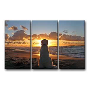 3 piece wall art painting dog and sunset pictures prints on canvas painting for modern home decoration