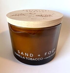 sand + fog vanilla tobacco scented candle stamped wooden lid