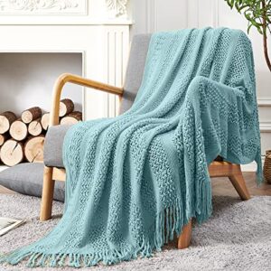 jinchan cable knit throw blanket teal soft blanket with tassels indoor outdoor travel warm coverlet for sofa comforter couch bed throw blanket spring living room decor nursery gift 50×60 inch