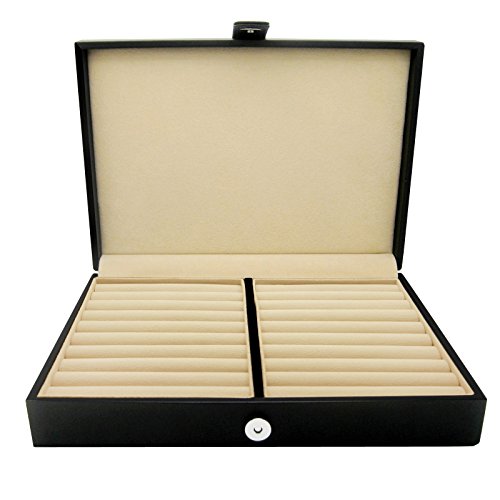 HONEY BEAR Men/Women's Cufflinks Jewelry Box - Faux Leather Display Case Storage Organizer Black, for Rings Earrings Tie Clips