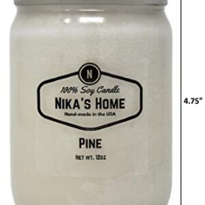 Nika's Home Pine Soy Candle 12oz Mason Jar Non-Toxic White Soy Candle-Hand Poured Candle- Handmade, Long Burning 50-60 Hours Highly Scented All Natural, Clean Burning Large Candle Gift Décor