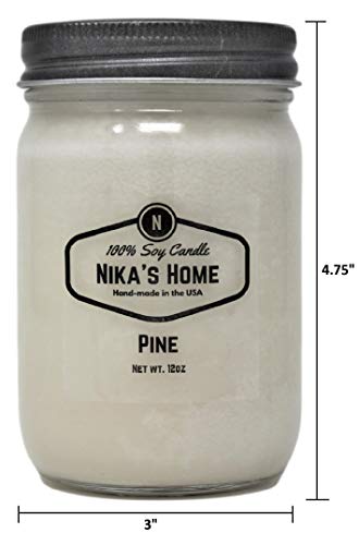 Nika's Home Pine Soy Candle 12oz Mason Jar Non-Toxic White Soy Candle-Hand Poured Candle- Handmade, Long Burning 50-60 Hours Highly Scented All Natural, Clean Burning Large Candle Gift Décor