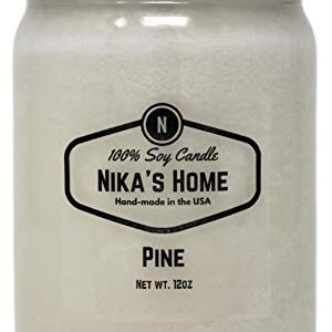 Nika's Home Pine Soy Candle 12oz Mason Jar Non-Toxic White Soy Candle-Hand Poured Candle- Handmade, Long Burning 50-60 Hours Highly Scented All Natural, Clean Burning Large Candle Gift Décor