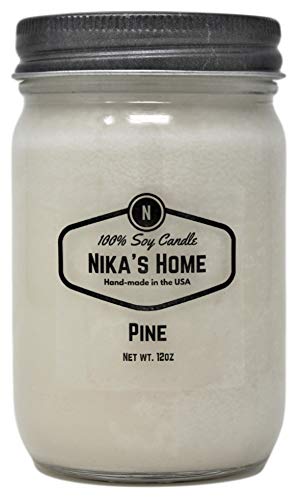 Nika's Home Pine Soy Candle 12oz Mason Jar Non-Toxic White Soy Candle-Hand Poured Candle- Handmade, Long Burning 50-60 Hours Highly Scented All Natural, Clean Burning Large Candle Gift Décor