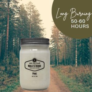 Nika's Home Pine Soy Candle 12oz Mason Jar Non-Toxic White Soy Candle-Hand Poured Candle- Handmade, Long Burning 50-60 Hours Highly Scented All Natural, Clean Burning Large Candle Gift Décor