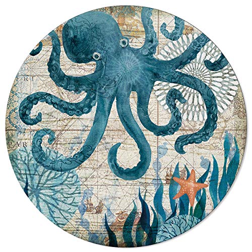 Watercolor Sea Octopus Kraken Area Rug Round Rugs 3ft, Ocean Animal Collection Area Runner Circle Rug (Non-Slip) Carpets Kids Living Room Bedroom Indoor Outdoor Nursery Rugs Décor