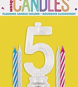 Unique Number 5 Flashing Candle Holder & Candles, 3", Multicolor