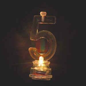 Unique Number 5 Flashing Candle Holder & Candles, 3", Multicolor