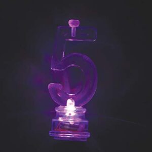 Unique Number 5 Flashing Candle Holder & Candles, 3", Multicolor