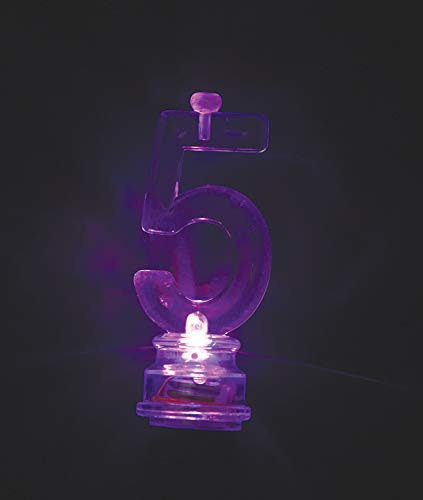 Unique Number 5 Flashing Candle Holder & Candles, 3", Multicolor