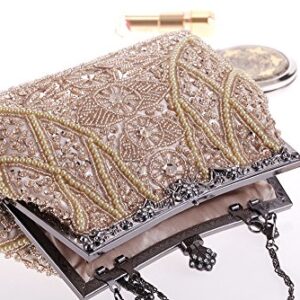 Womens Vintage Jewels Beaded Evening Clutch Bag Top-handle Prom Party Purse Formal Handbag(Silver)