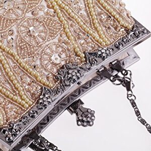 Womens Vintage Jewels Beaded Evening Clutch Bag Top-handle Prom Party Purse Formal Handbag(Silver)