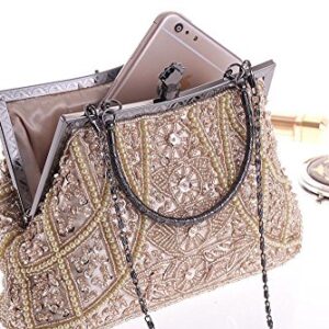 Womens Vintage Jewels Beaded Evening Clutch Bag Top-handle Prom Party Purse Formal Handbag(Silver)