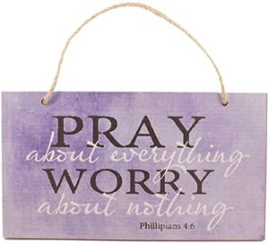 ergonflow pray about everything wooden sign decor 9.5″ by 5.75″ decorative signs inspirational sign, wood hanging sign with rope