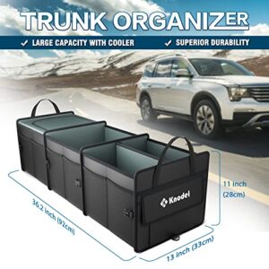 K KNODEL Sturdy Car Trunk Organizer with Premium Insulation Cooler Bag, Heavy Duty Collapsible Trunk Storage Organizer for Car, SUV, Truck, or Van (3 Compartments, Black)