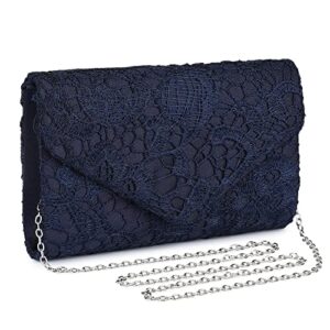 uborse women’s elegant floral lace envelope clutch evening prom handbag purse navy blue