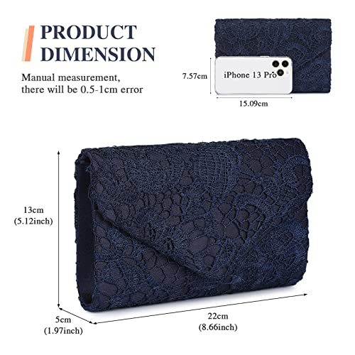 UBORSE Women's Elegant Floral Lace Envelope Clutch Evening Prom Handbag Purse Navy Blue