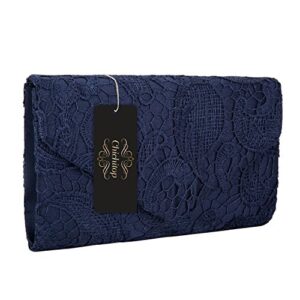 UBORSE Women's Elegant Floral Lace Envelope Clutch Evening Prom Handbag Purse Navy Blue