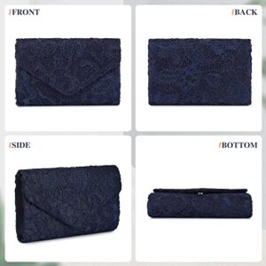 UBORSE Women's Elegant Floral Lace Envelope Clutch Evening Prom Handbag Purse Navy Blue