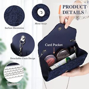 UBORSE Women's Elegant Floral Lace Envelope Clutch Evening Prom Handbag Purse Navy Blue