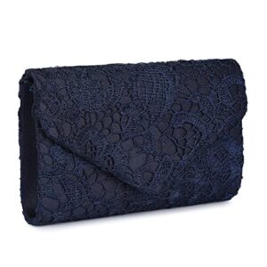 UBORSE Women's Elegant Floral Lace Envelope Clutch Evening Prom Handbag Purse Navy Blue