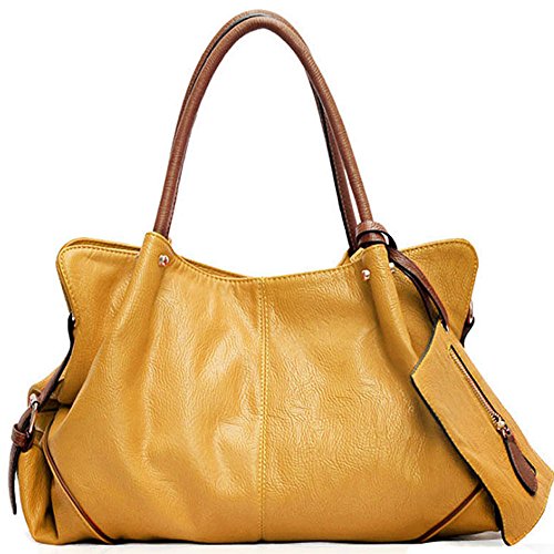 FiveloveTwo Womens Ladies 3 Pieces Handbag Combo Set Hobo Clutch Top Handle Tote Bags and Purse Large Tote + Purse + Shoulder Bag Yellow