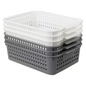 yubine plastic storage basket tray organizer bin, 6-pack (white, grey)