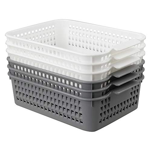 Yubine Plastic Storage Basket Tray Organizer Bin, 6-Pack (White, Grey)