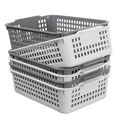 Yubine Plastic Storage Basket Tray Organizer Bin, 6-Pack (White, Grey)