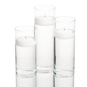 eastland set of 3 cylinder vases and 3 white richland floating candles 3″