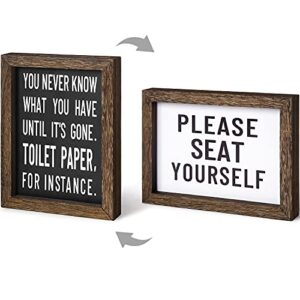 mkono 1 pcs bathroom decor signs farmhouse rustic box sign decorations wooden funny bathroom accessories decor signs for shelves both sides with sayings