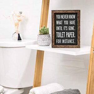 Mkono 1 Pcs Bathroom Decor Signs Farmhouse Rustic Box Sign Decorations Wooden Funny Bathroom Accessories Decor Signs for Shelves Both Sides with Sayings