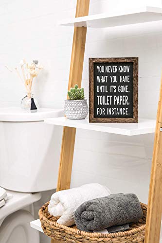 Mkono 1 Pcs Bathroom Decor Signs Farmhouse Rustic Box Sign Decorations Wooden Funny Bathroom Accessories Decor Signs for Shelves Both Sides with Sayings