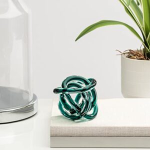 Torre & Tagus Orbit Glass Décor Ball - Abstract Teal Glass Knot for Home Decor on Decorative Books, Modern Room Decor & Office Art Sculpture as Bedroom Decor, Entryway Decor, Shelf Decor, 3" Diameter