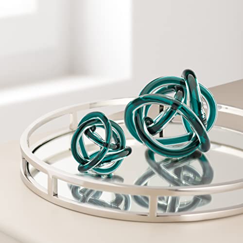 Torre & Tagus Orbit Glass Décor Ball - Abstract Teal Glass Knot for Home Decor on Decorative Books, Modern Room Decor & Office Art Sculpture as Bedroom Decor, Entryway Decor, Shelf Decor, 3" Diameter