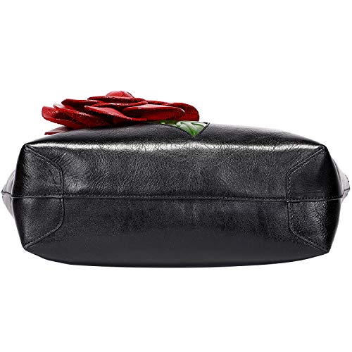 PIJUSHI Designer Genuine Leather Purses and Handbags for Women Satchel Flower Handbag (8825 Black)