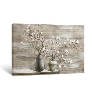 Takfot Farmhouse Wall Art Rustic Flower Pictures Canvas Paintings Home Decor Framed Prints Magnolia Floral Artwork Ready to Hang for Living Room Bedroom Bathroom 16x24 Inch