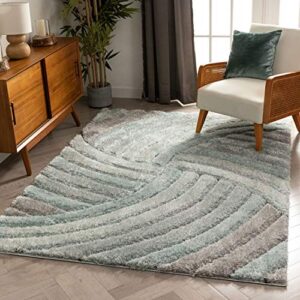 well woven tilly light blue geometric stripes thick soft plush 3d textured shag area rug 5×7 (5’3″ x 7’3″)