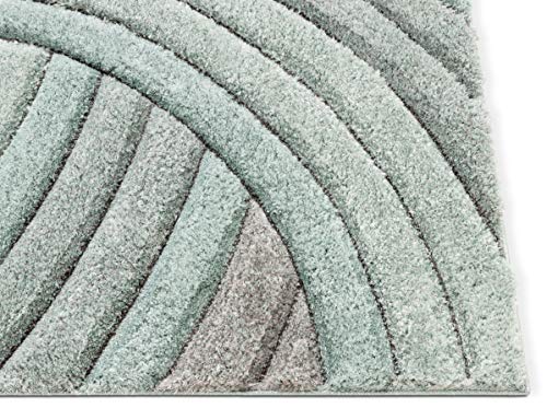 Well Woven Tilly Light Blue Geometric Stripes Thick Soft Plush 3D Textured Shag Area Rug 5x7 (5'3" x 7'3")