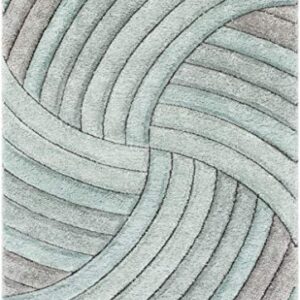 Well Woven Tilly Light Blue Geometric Stripes Thick Soft Plush 3D Textured Shag Area Rug 5x7 (5'3" x 7'3")