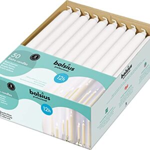 BOLSIUS White Candlesticks Bulk Pack 50 Count - Unscented Dripless 11.5 Inch Household & Dinner Candle Set - 12+ Burn Hours - Premium European Quality - Consistent Smokeless Flame - 100% Cotton Wick