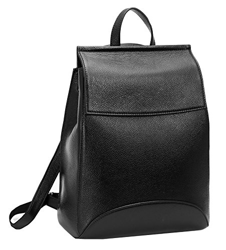 HESHE Genuine Leather Backpack Designer Purses for Women Casual Daypack and Anti Theft Ladies Shoulder Bags (Black-R)